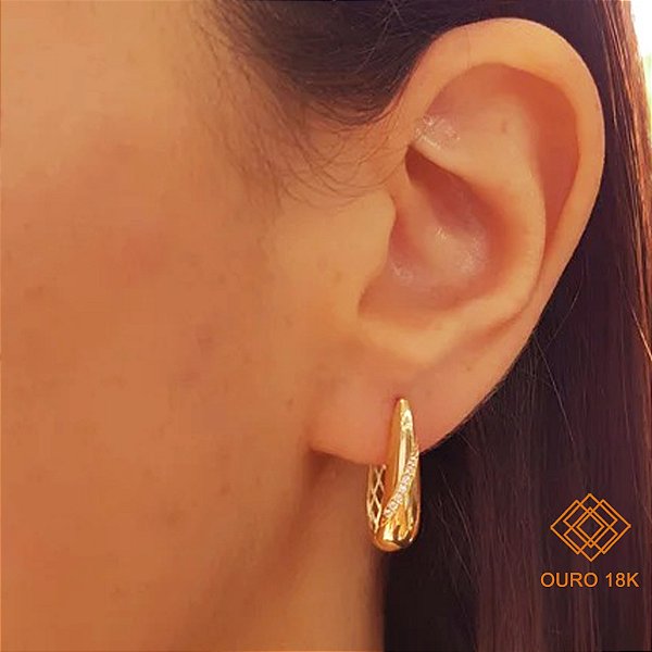 Brinco Argola Vazado Ouro 18k Zircônias
