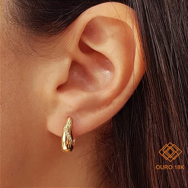 Brinco Argola Vazado Ouro 18k Zircônias