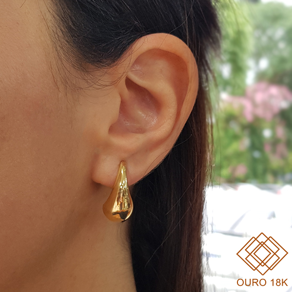 Brinco Meia Argola Gota Bold Ouro 18k