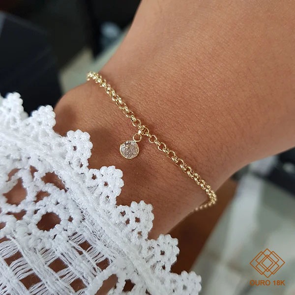 Kit Pulseira Ouro 18k + Pingente Ponto de Luz Ouro 18k