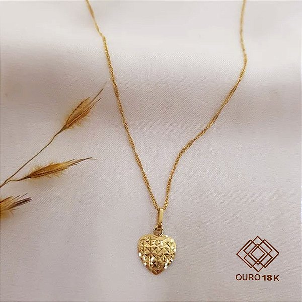 Kit Cordão Ouro 18k + Pingente Coração Ouro 18k