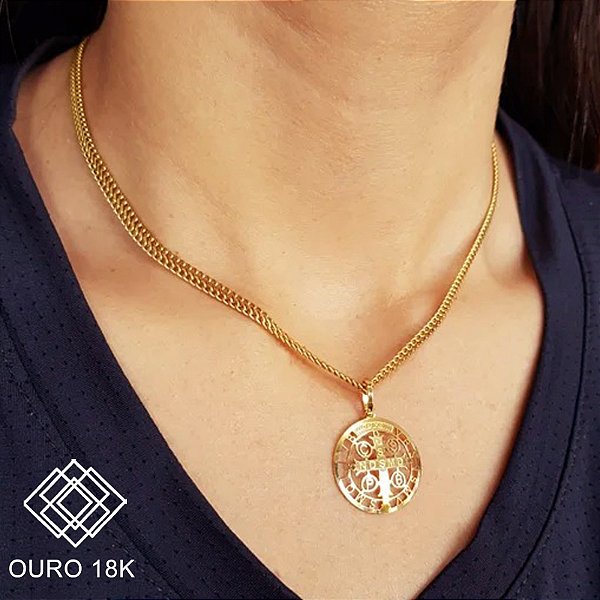 Kit Cordão Ouro 18k + Pingente São Bento Ouro 18k
