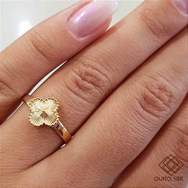Anel Trevo Quatro Folhas Ouro 18k