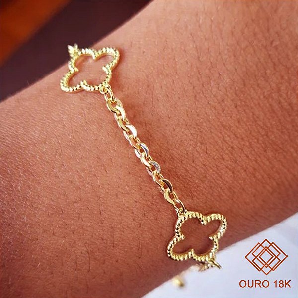 Pulseira Trevo Quatro Folhas Ouro 18k
