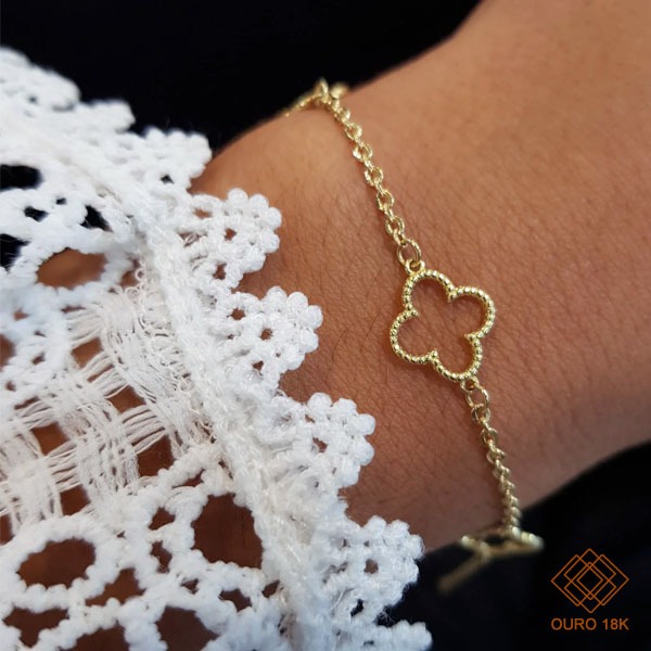 Pulseira Trevo Quatro Folhas Ouro 18k