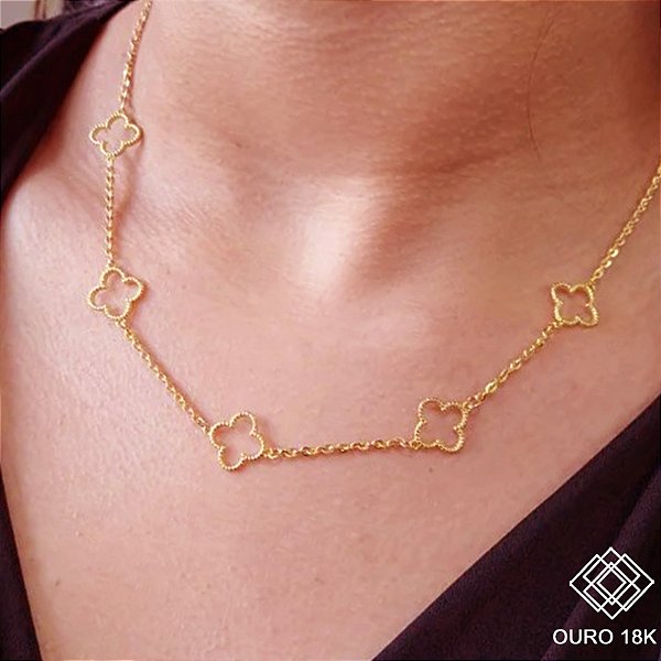 Gargantilha Trevo Quatro Folhas Ouro 18k