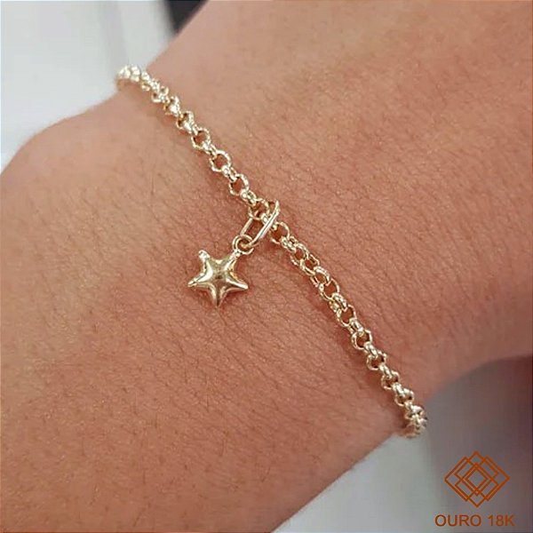 Pulseira Ouro 18k + Pingente Estrela Ouro 18k