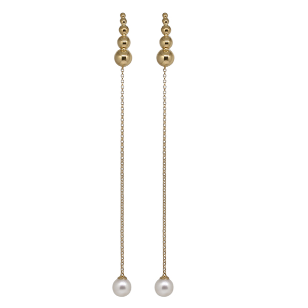 Brinco Alongado Esferas e Pérolas Ouro 18k