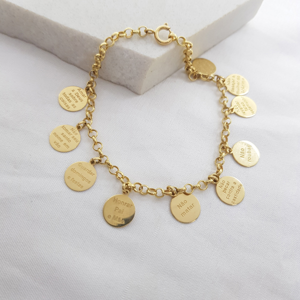 Pulseira Medalha 10 Mandamentos Ouro 18k