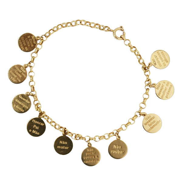 Pulseira Medalha 10 Mandamentos Ouro 18k