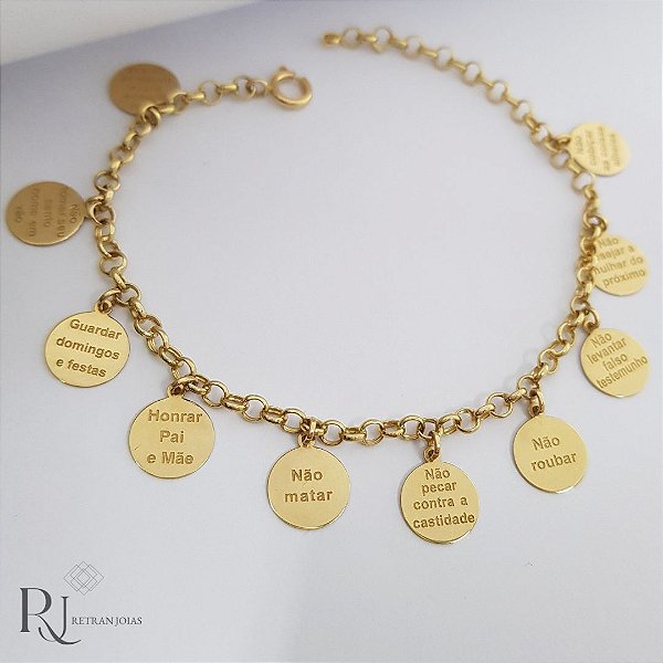 Pulseira Medalha 10 Mandamentos Ouro 18k