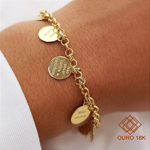 Pulseira Medalha 10 Mandamentos Ouro 18k