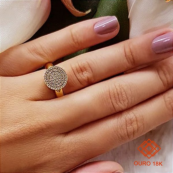 Anel Chuveiro Redondo Ouro 18k Zircônias