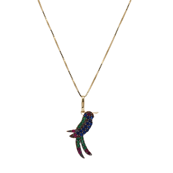 Kit Cordão Ouro 18k + Pingente Beija Flor Ouro 18k