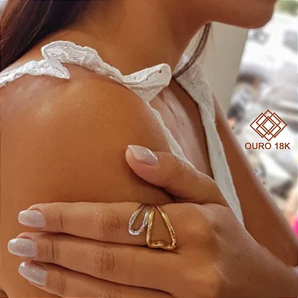 Anel Borboleta Bicolor Ouro 18k