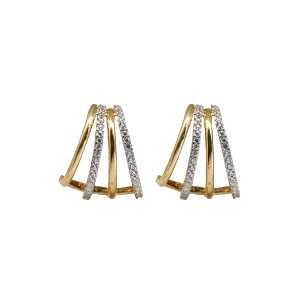 Brinco Meia Argola Ouro 18k Zircônia