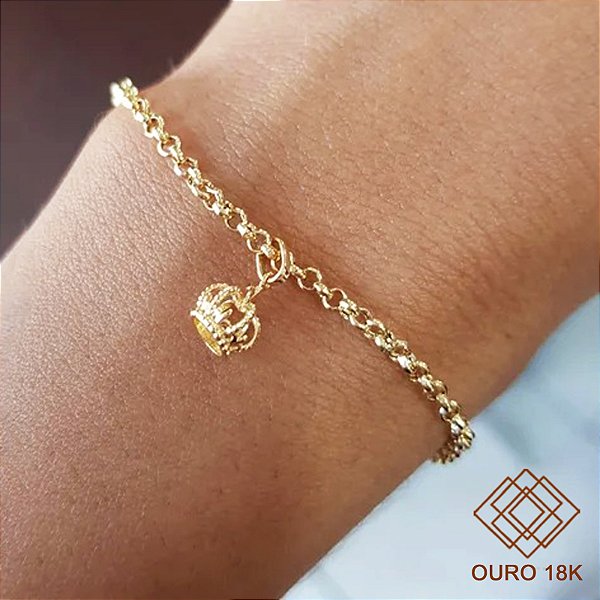 Kit Pulseira Ouro 18k + Pingente Coroa Ouro 18k