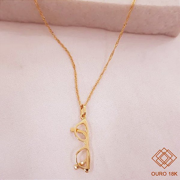 Kit Cordão Ouro 18k + Pingente Óculos Ouro 18k