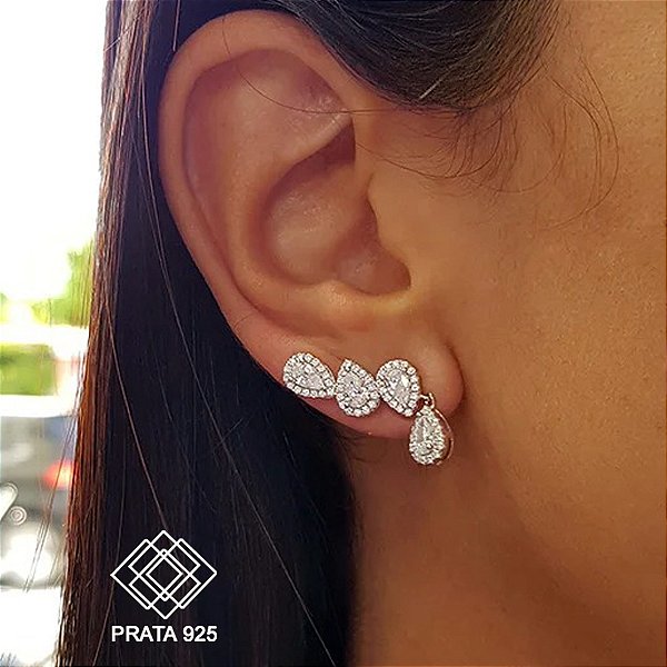 Brinco Ear Cuff Prata 925 Zircônia