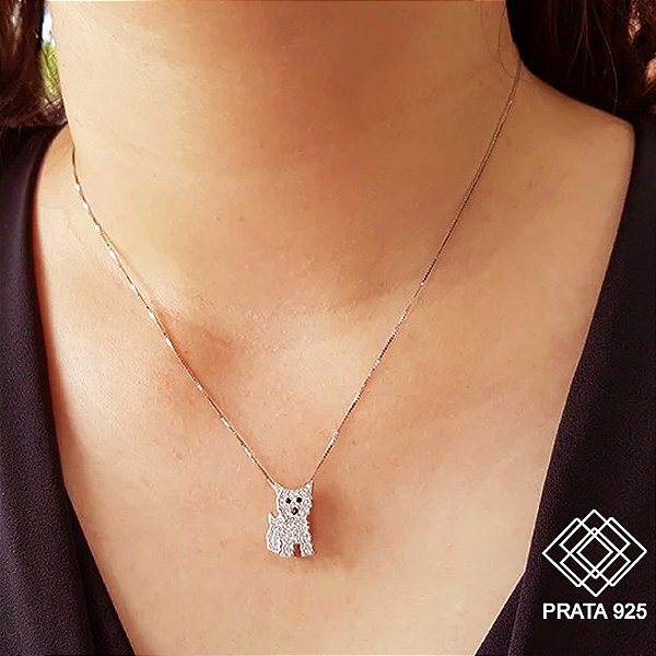 Pingente Cachorro Prata 925 Zircônia