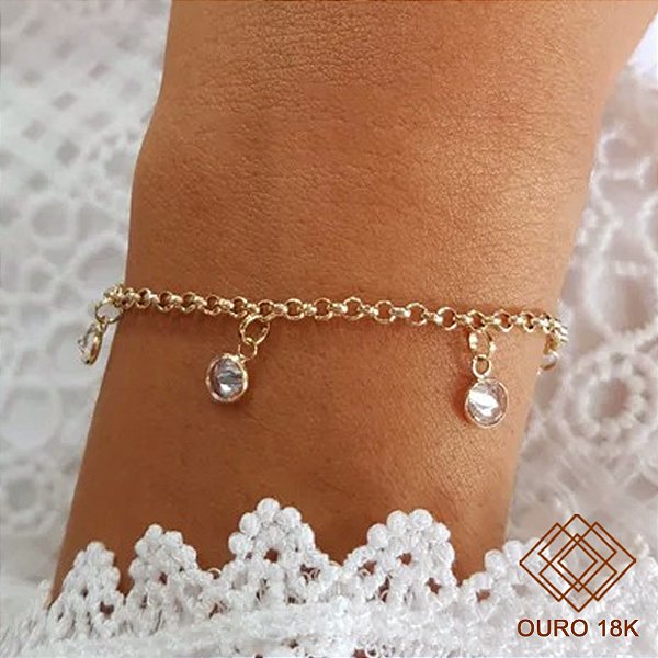 Kit Pulseira Ouro 18k + Pingentes Ponto de Luz Ouro 18k