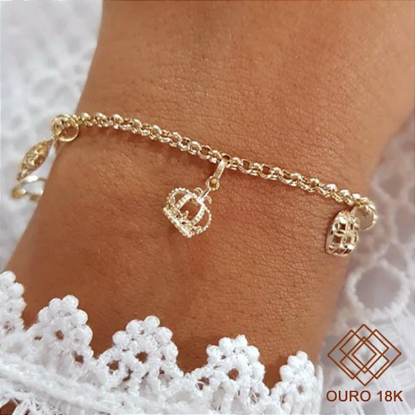 Kit Pulseira Ouro 18k + Pingentes Ouro 18k