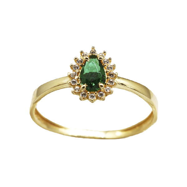 Anel Chuveiro Ouro 18k Zircônia Verde