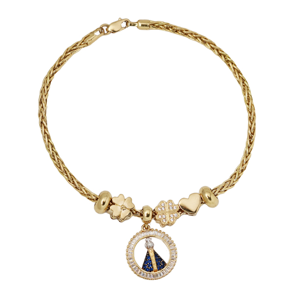 Pulseira Berloques Ouro 18k Zircônias