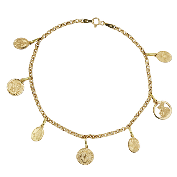 Kit Pulseira Proteção e Fé Medalhas Ouro 18k