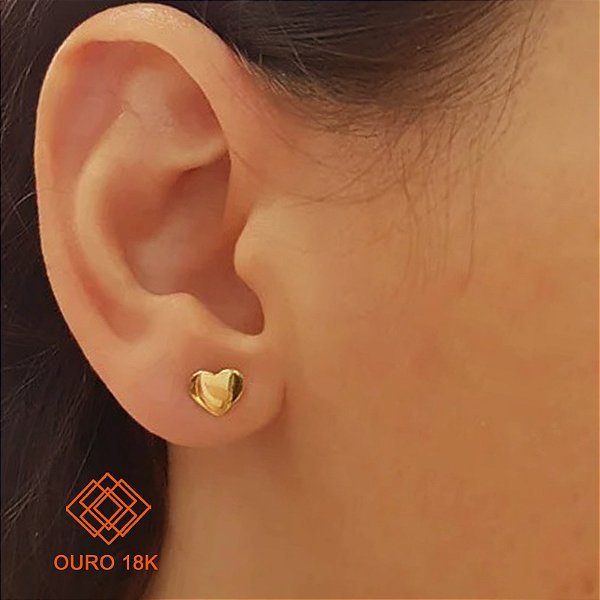Brinco Coração Ouro 18k