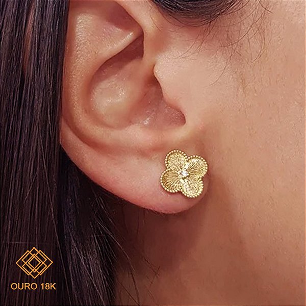 Brinco Trevo Quatro Folhas Ouro 18k