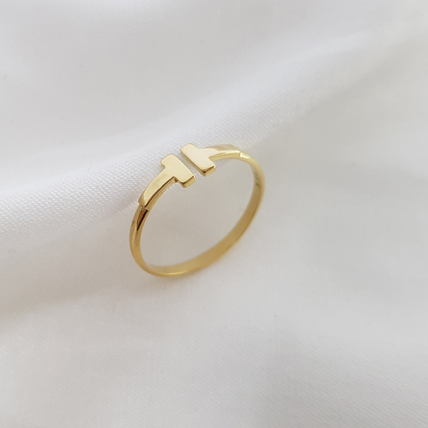 Anel T Duplo Ouro 18k