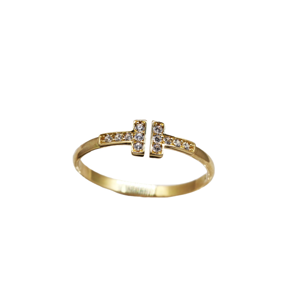Anel T Duplo Ouro 18k Zircônia