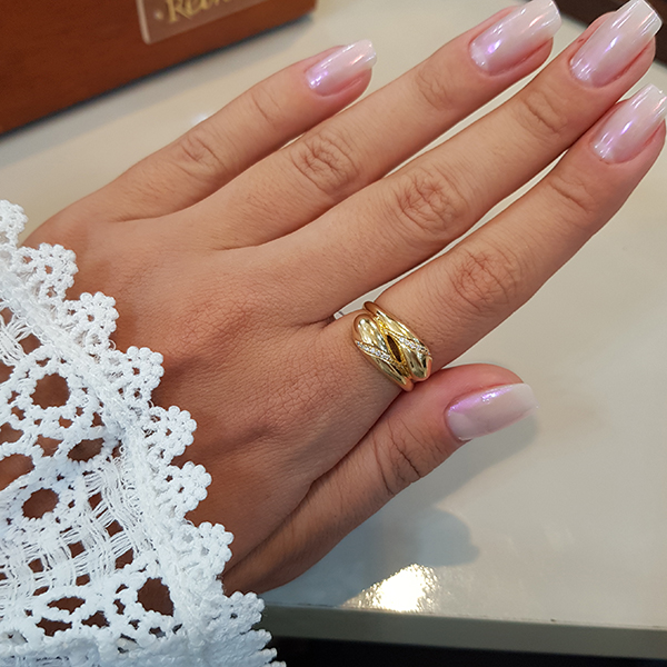 Anel Bold Ouro 18k Zircônia