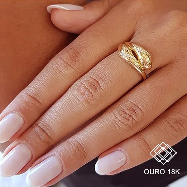 Anel Bold Ouro 18k Zircônia