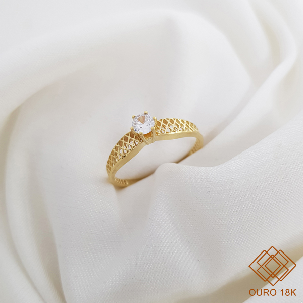 Anel Solitário Filigrana Ouro 18k Zircônia