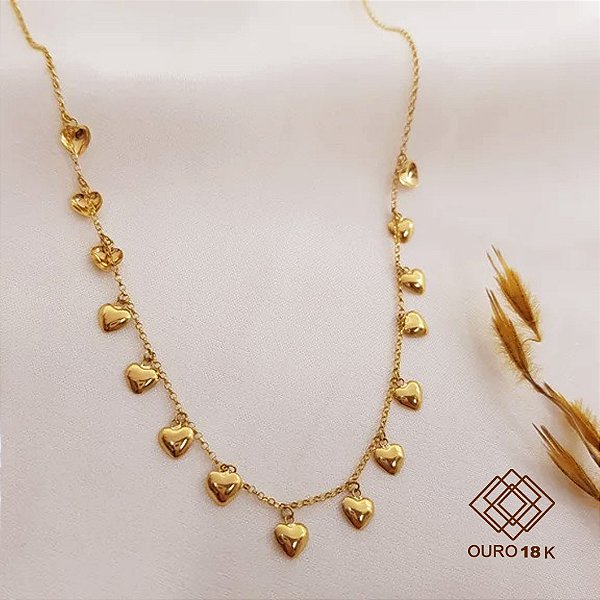 Gargantilha Corações Ouro 18k