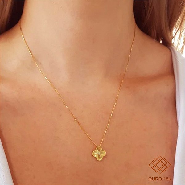 Gargantilha Trevo Quatro Folhas Ouro 18k