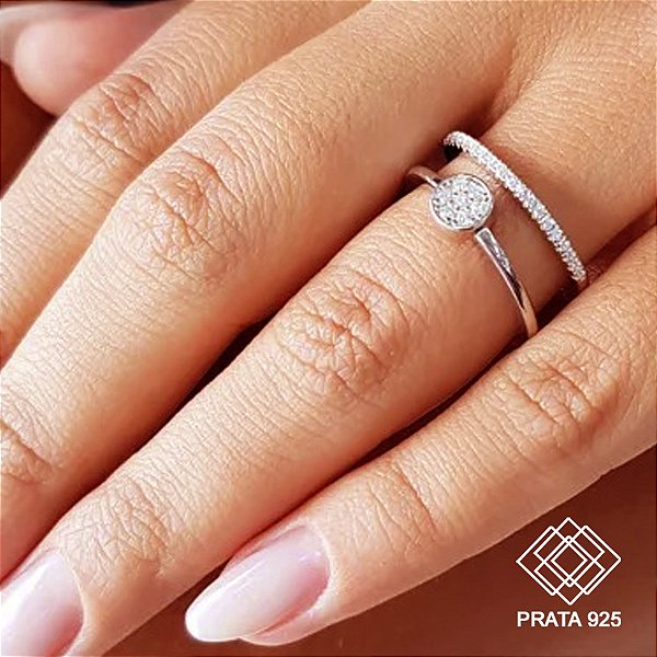 Anel Duplo Prata 925 Zircônias