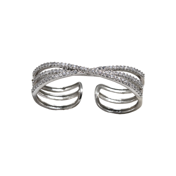 Anel Dois Dedos Prata 925 Zircônias