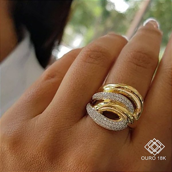 Anel Ouro 18k Zircônias