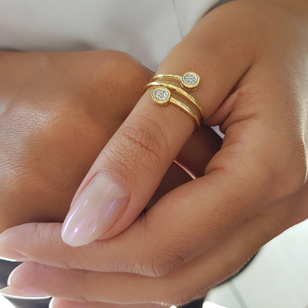 Anel Espiral Ouro 18k Zircônia