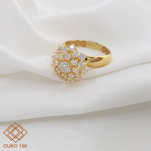 Anel Chuveiro Rainha Ouro 18k Zircônias