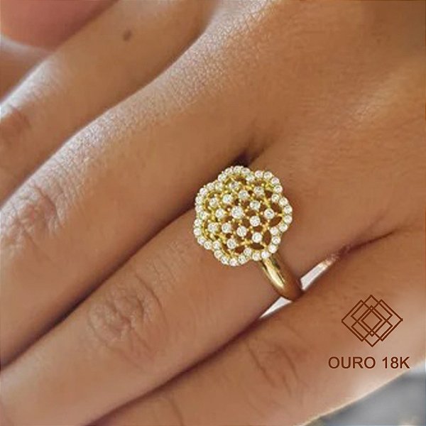 Anel Chuveiro Flor Ouro 18k Zircônia