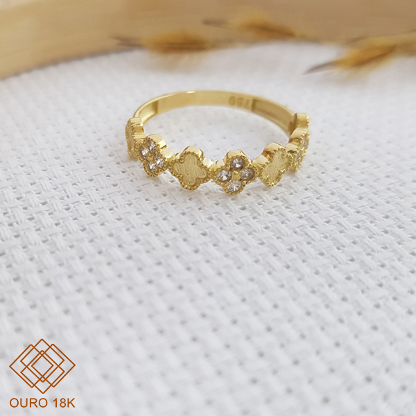 Anel Aparador Trevo Ouro 18k Zircônia