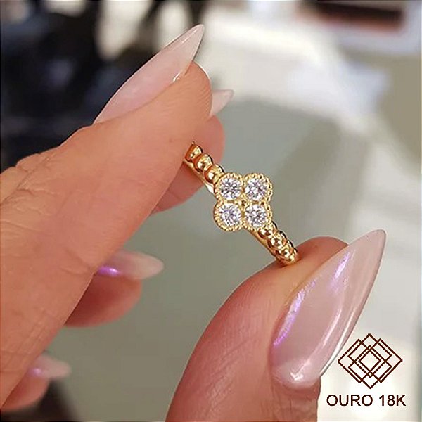 Anel Trevo Ouro 18k Zircônia
