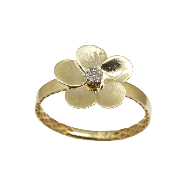 Anel Flor Ouro 18k Zircônia