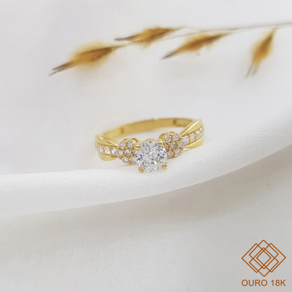 Anel Solitário Zircônia Ouro 18k