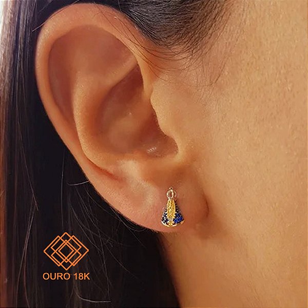 Brinco Nossa Senhora Aparecida Ouro 18k Zircônia