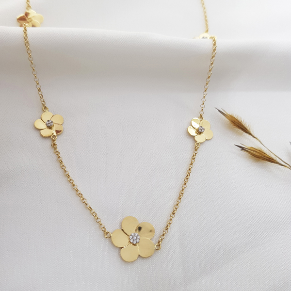 Gargantilha Flor Ouro 18k Zircônia